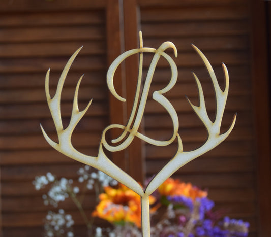 Deer Antler Wedding Cake Topper: Personalized Engraved Wood