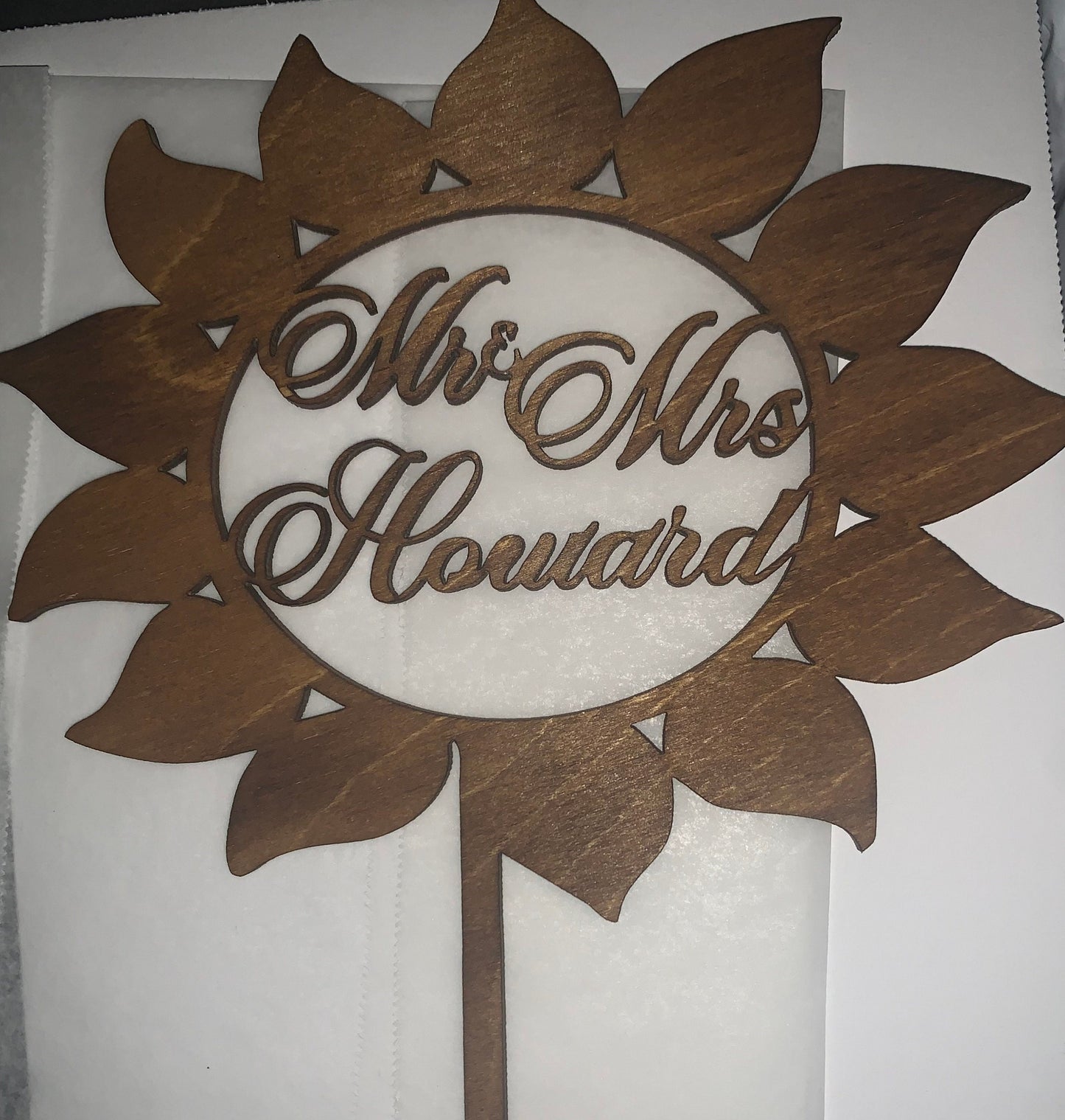 Sunflower Wedding Cake Topper: Rustic Floral Wood Decor