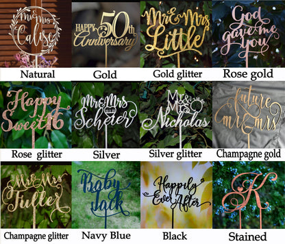 Personalized Mr & Mrs Last Name Cake Topper: Gold Wreath Wedding