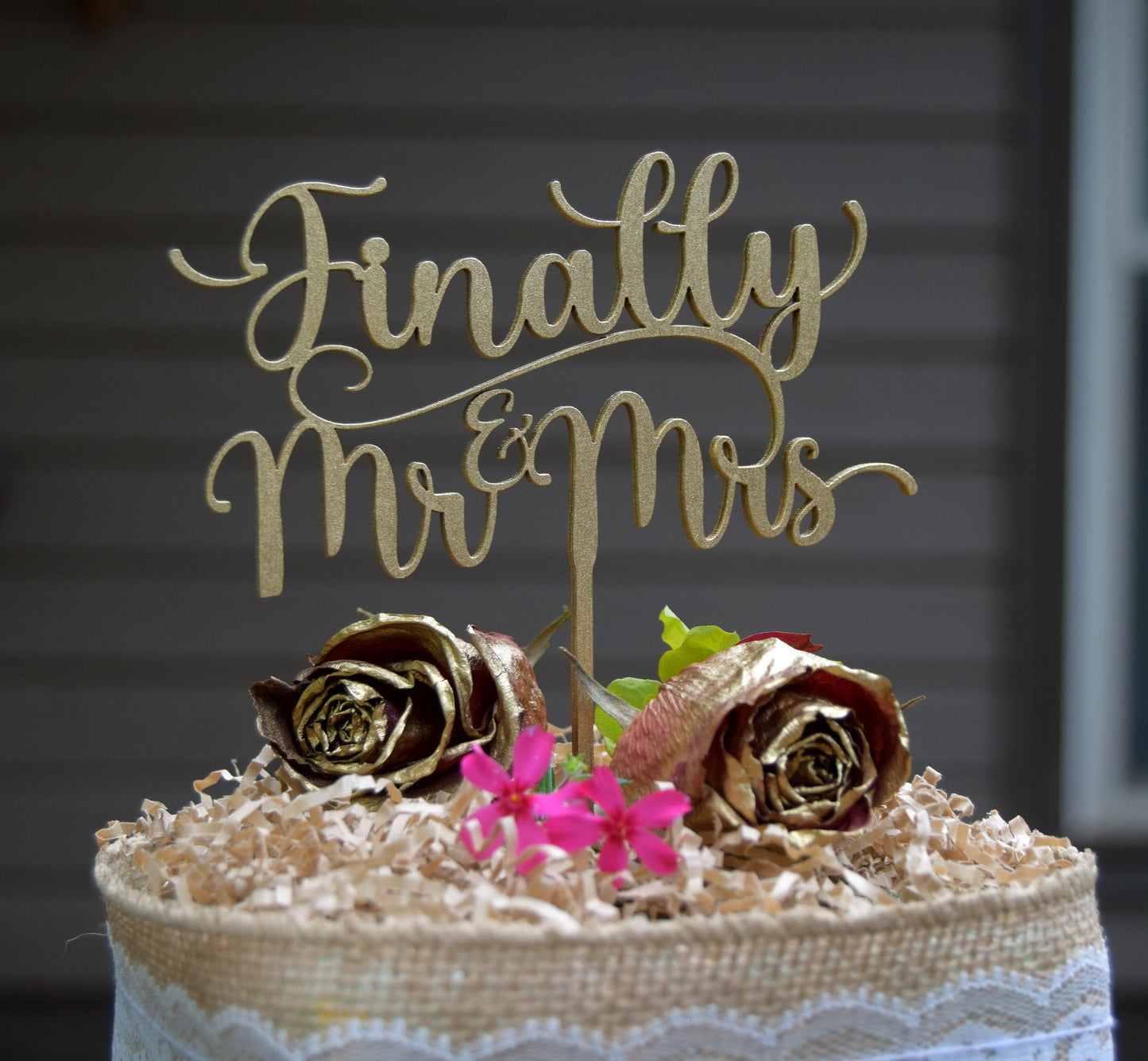 Finally Mr & Mrs Cake Topper: Champagne Gold Wedding Decor