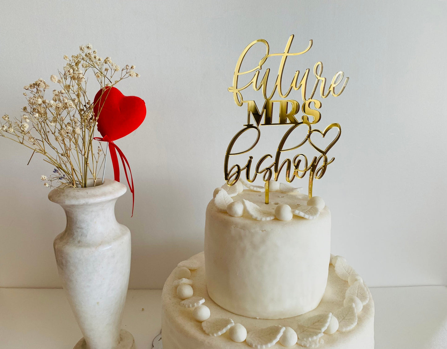 Personalized Future Mrs Cake Topper with Custom Name and Heart, Bridal Shower Cake Decor