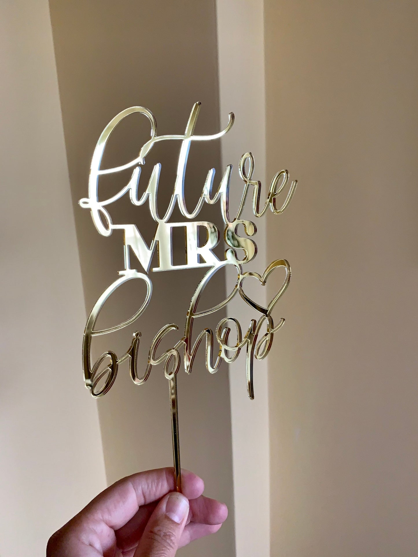 Personalized Future Mrs Cake Topper with Custom Name and Heart, Bridal Shower Cake Decor
