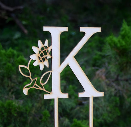 Personalized Sunflower Wedding Cake Topper: Rustic Floral Monogram