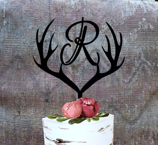 Wooden Antler Cake Topper: Rustic Wedding Decor