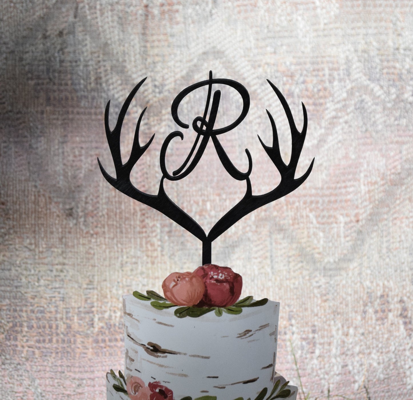 Wooden Antler Cake Topper: Rustic Wedding Decor