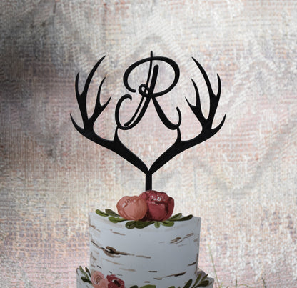 Wooden Antler Cake Topper: Rustic Wedding Decor