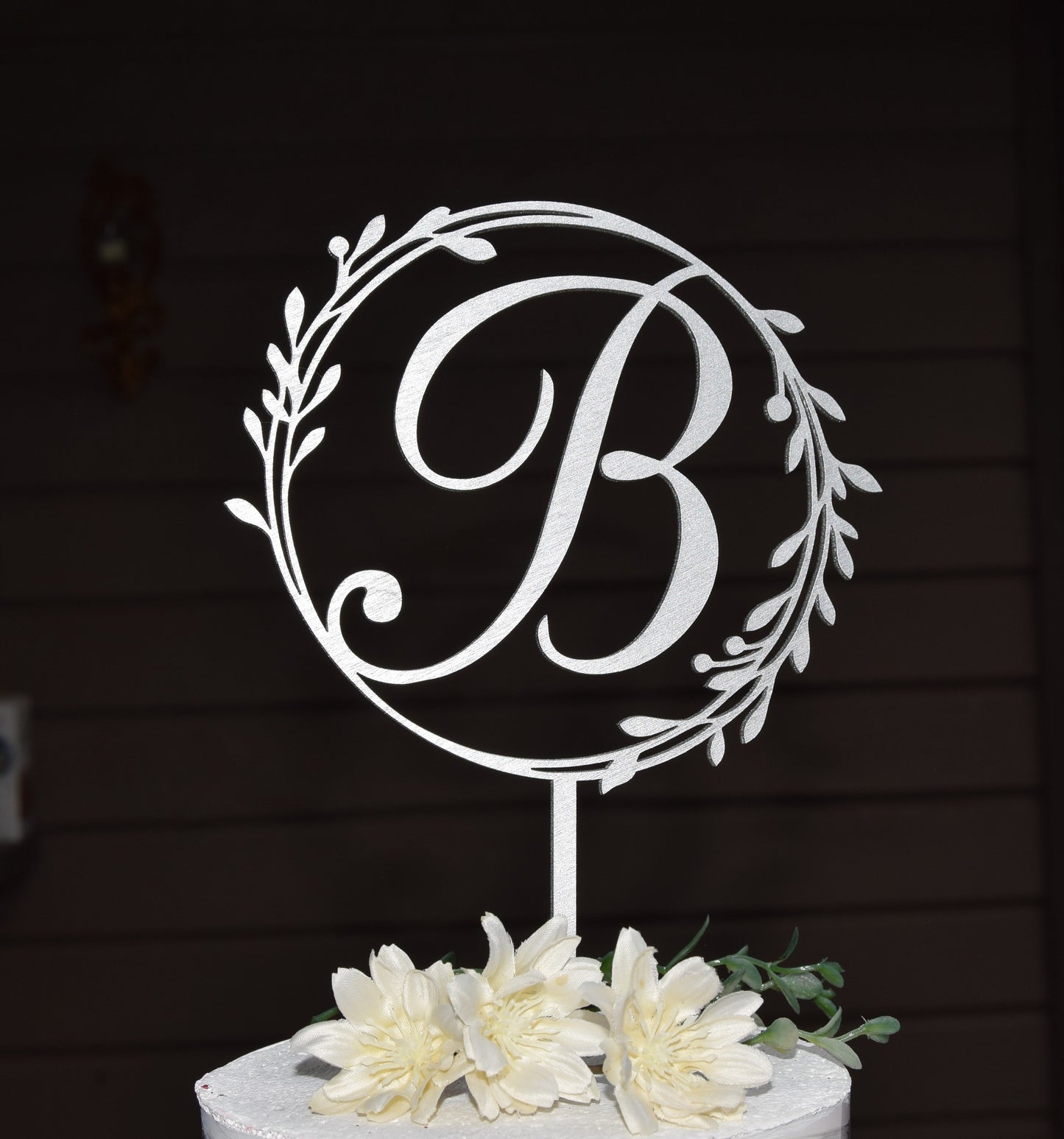 Rustic Letter B Cake Topper: Silver Initial Wedding Decor