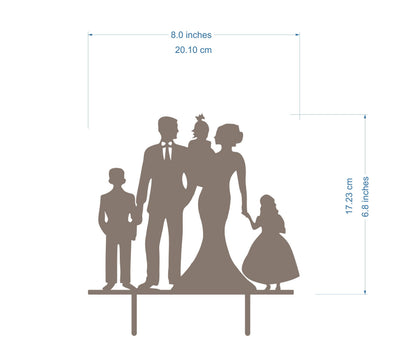 Wedding Cake Topper with Children, Mr & Mrs Family Silhouette, Personalized Decoration