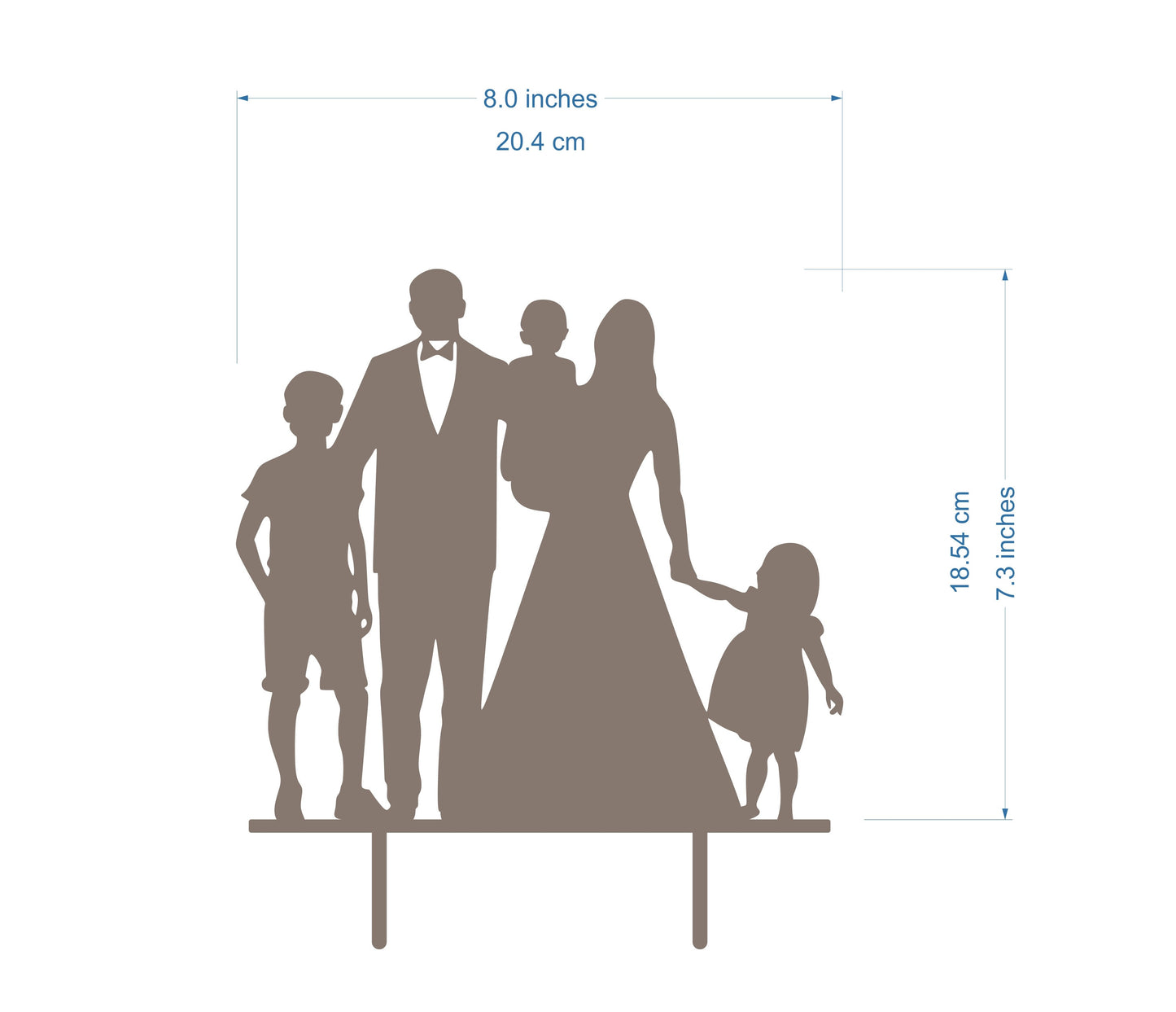 Personalized Family Wedding Cake Topper - Bride, Groom and Kids Silhouettes