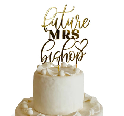 Personalized Future Mrs Cake Topper with Custom Name and Heart, Bridal Shower Cake Decor
