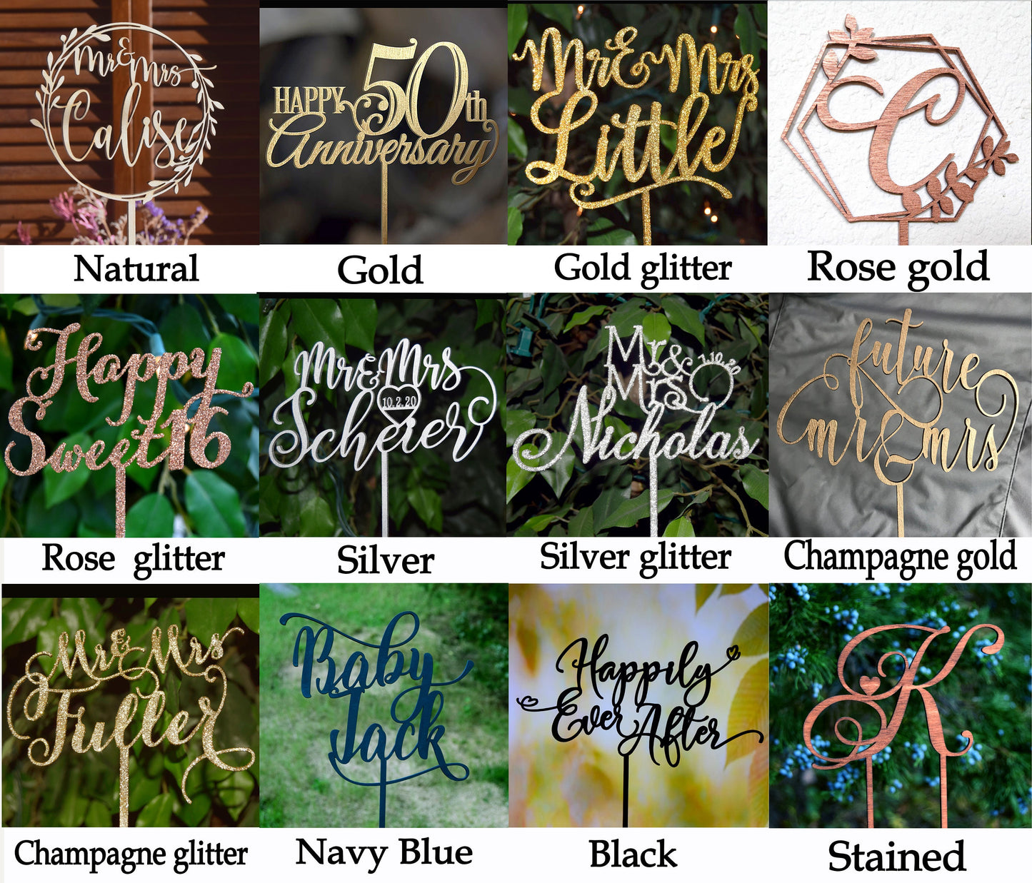 Gold Anniversary Cake Topper: 50th, 40th, 30th, 25th, 75th