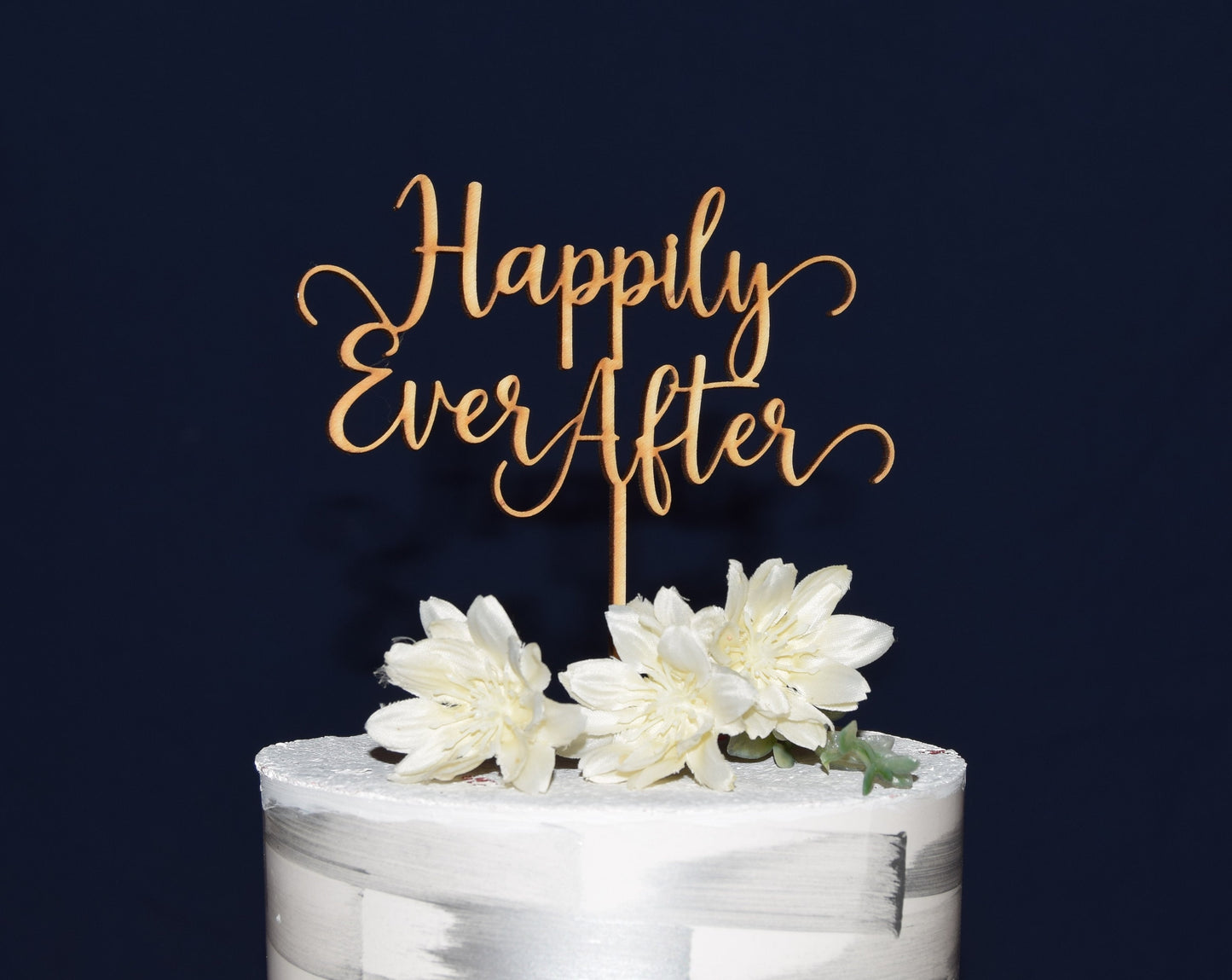 Happily Ever After Wedding Cake Topper: Birch Wood Anniversary Decor