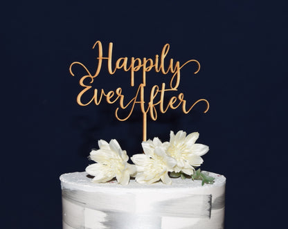 Happily Ever After Wedding Cake Topper: Birch Wood Anniversary Decor