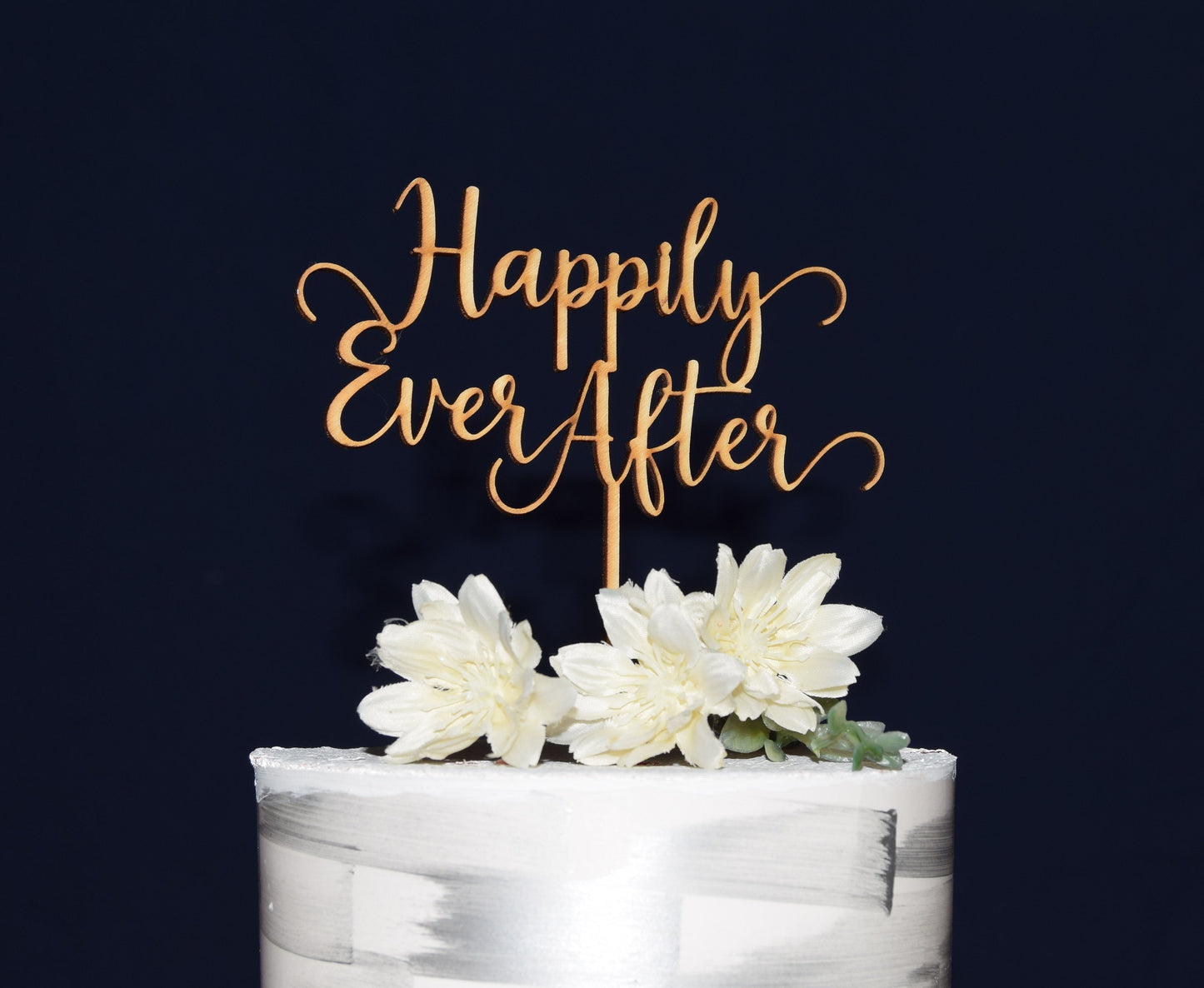 Happily Ever After Wedding Cake Topper: Birch Wood Anniversary Decor