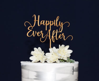 Happily Ever After Wedding Cake Topper: Birch Wood Anniversary Decor
