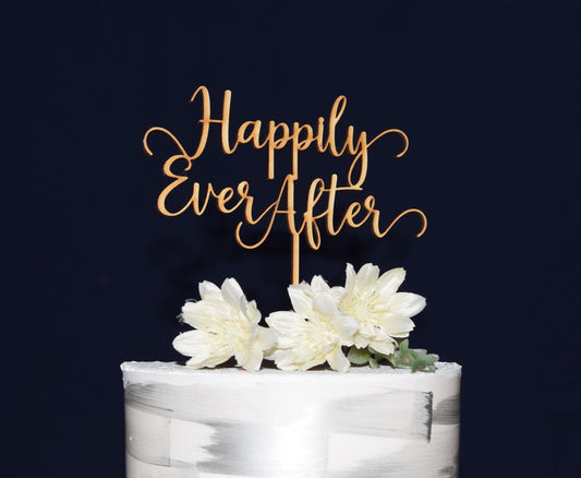 Happily Ever After Wedding Cake Topper: Birch Wood Anniversary Decor