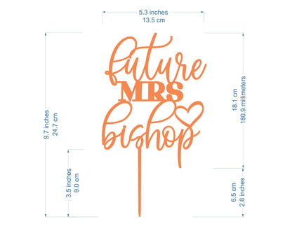 Personalized Future Mrs Cake Topper with Custom Name and Heart, Bridal Shower Cake Decor