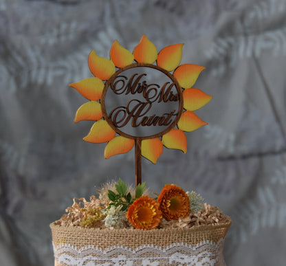 Sunflower Wedding Cake Topper: Rustic Floral Wood Decor