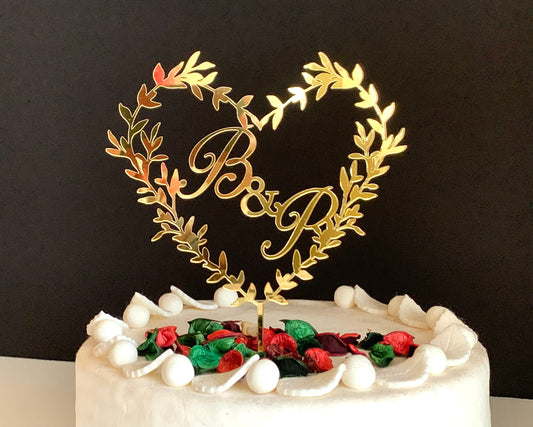 Personalized Wedding Cake Topper - Heart Shape with Initials - Mr & Mrs Anniversary Decoration