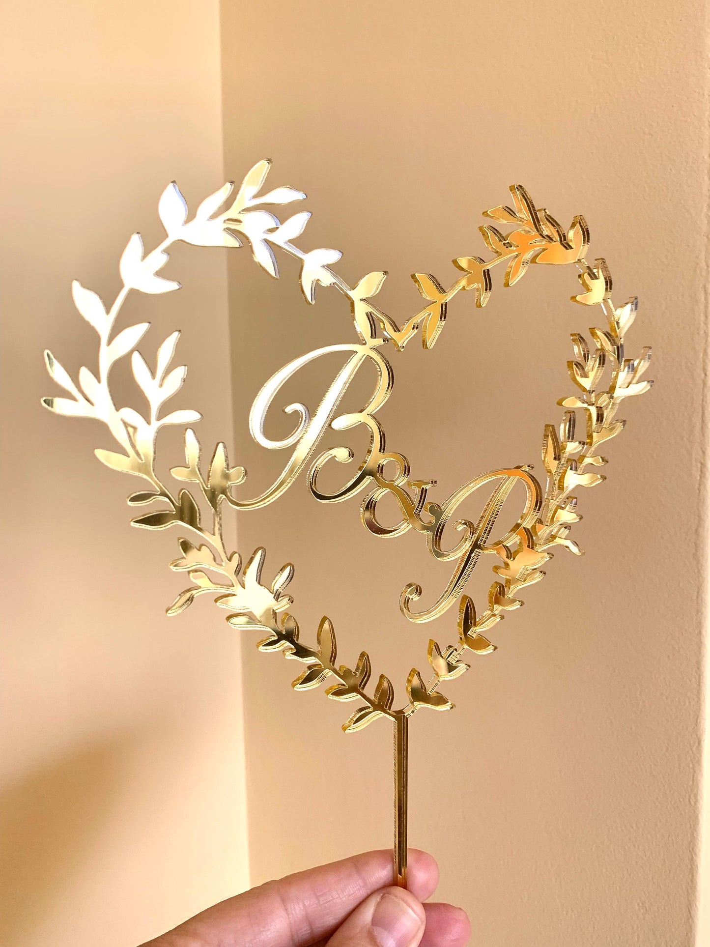Personalized Wedding Cake Topper - Heart Shape with Initials - Mr & Mrs Anniversary Decoration