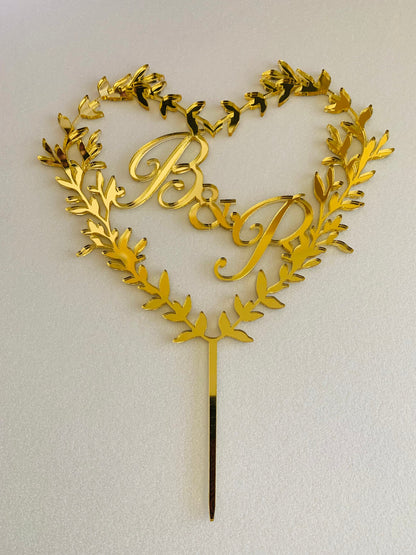 Personalized Wedding Cake Topper - Heart Shape with Initials - Mr & Mrs Anniversary Decoration