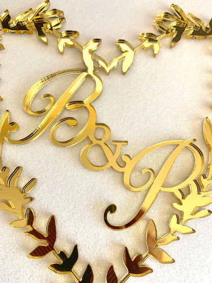 Personalized Wedding Cake Topper - Heart Shape with Initials - Mr & Mrs Anniversary Decoration