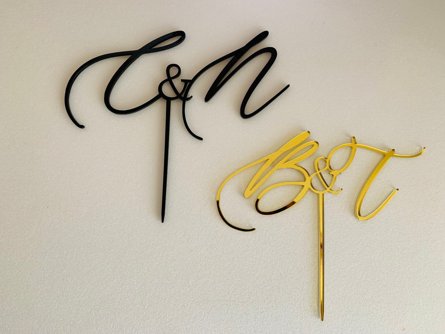 Custom Wedding Cake Topper - Personalized Initials, Hand Lettered Mr & Mrs Design