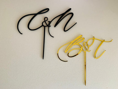 Custom Wedding Cake Topper - Personalized Initials, Hand Lettered Mr & Mrs Design
