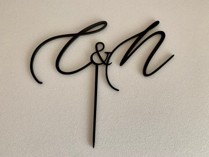 Custom Wedding Cake Topper - Personalized Initials, Hand Lettered Mr & Mrs Design