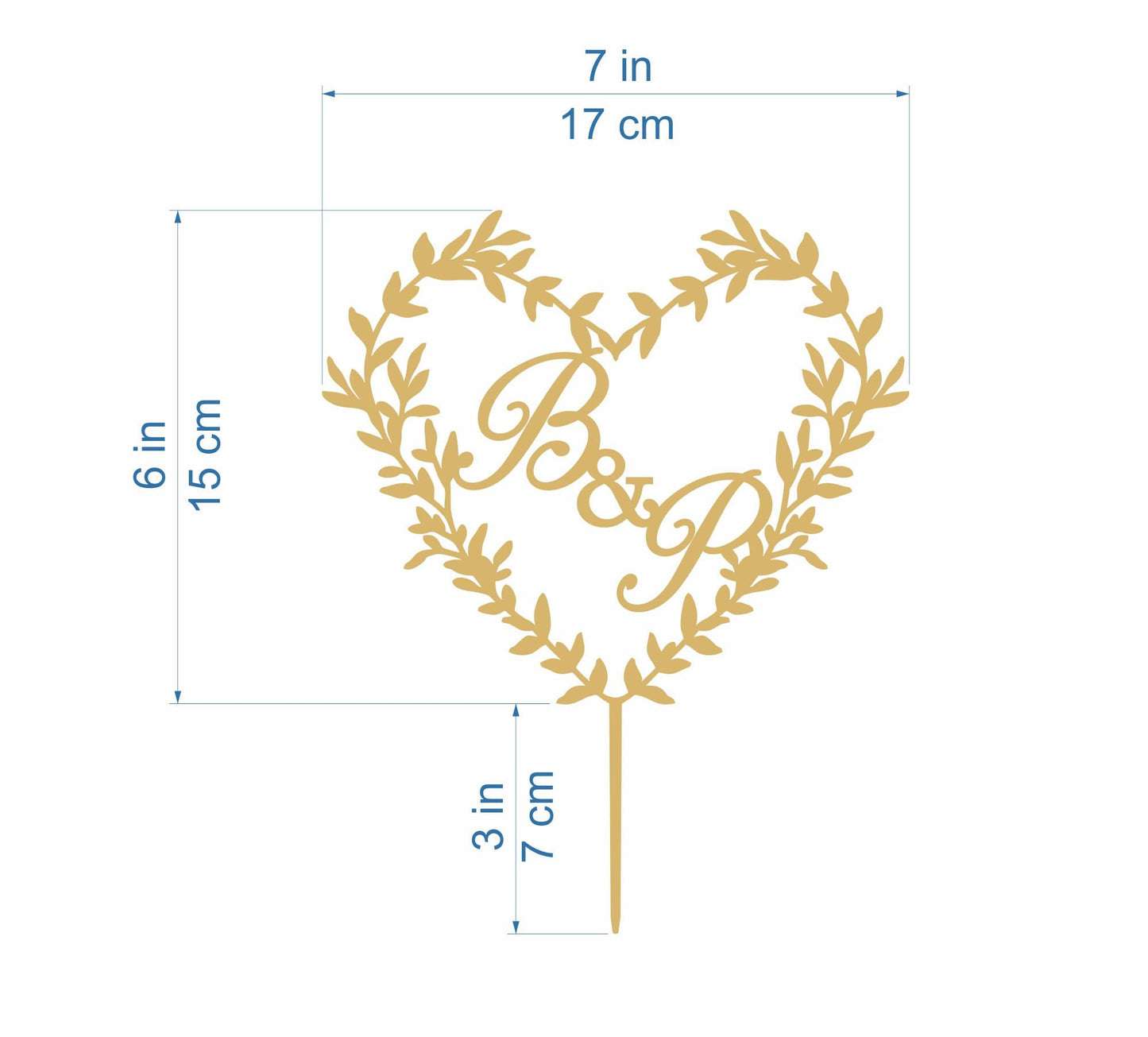 Personalized Wedding Cake Topper - Heart Shape with Initials - Mr & Mrs Anniversary Decoration