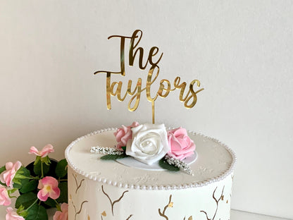 Personalized Wedding Last Name Cake Topper - Custom Script Mr & Mrs Design