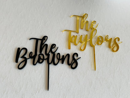 Personalized Wedding Last Name Cake Topper - Custom Script Mr & Mrs Design