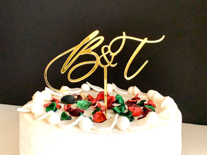 Custom Wedding Cake Topper - Personalized Initials, Hand Lettered Mr & Mrs Design