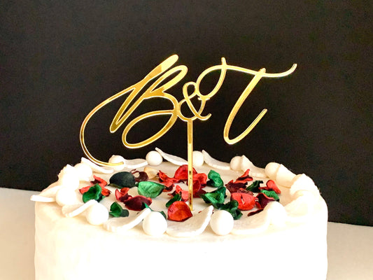 Custom Wedding Cake Topper - Personalized Initials, Hand Lettered Mr & Mrs Design