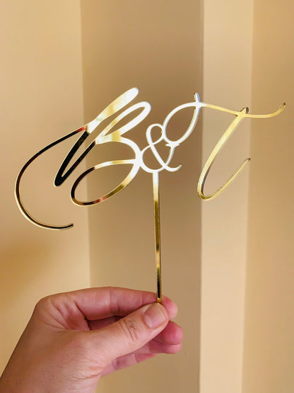 Custom Wedding Cake Topper - Personalized Initials, Hand Lettered Mr & Mrs Design