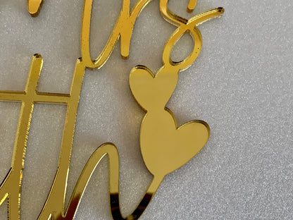 Gold Cake topper for Wedding, Personalized Mr & Mrs Last Name and Heart