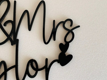 Gold Cake topper for Wedding, Personalized Mr & Mrs Last Name and Heart