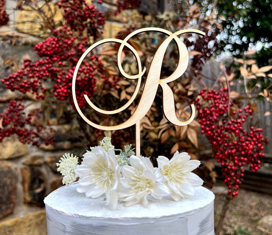 Rustic Initial Wedding Cake Topper: Birch Wood Monogram