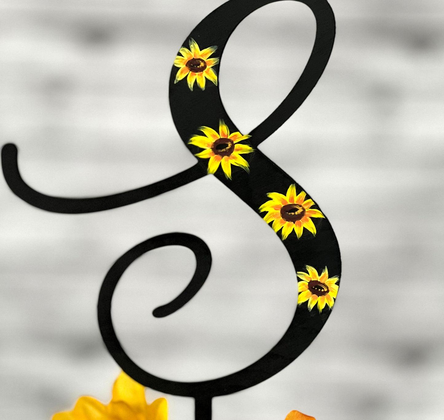 Sunflower Wedding Cake Topper: Personalized Initial Monogram, Hand-Painted