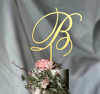 Monogram Wedding Cake Topper: Rustic Initial Letter, Birch Wood