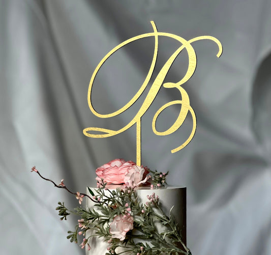 Monogram Wedding Cake Topper: Rustic Initial Letter, Birch Wood
