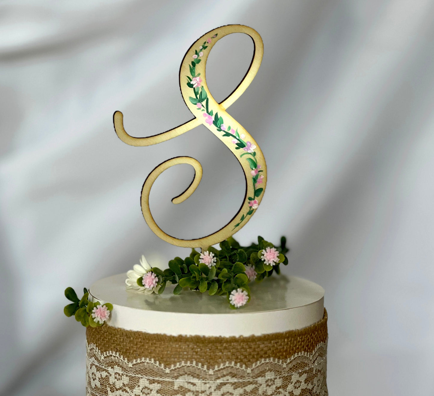 Rustic Wedding Cake Topper: Floral Initial Monogram