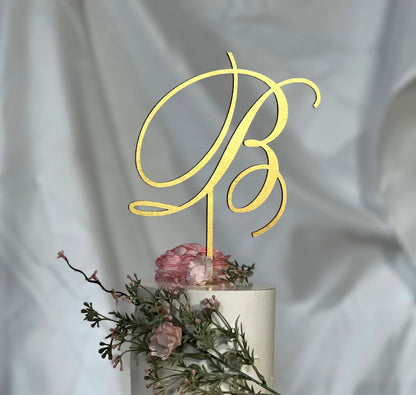 Monogram Wedding Cake Topper: Rustic Initial Letter, Birch Wood