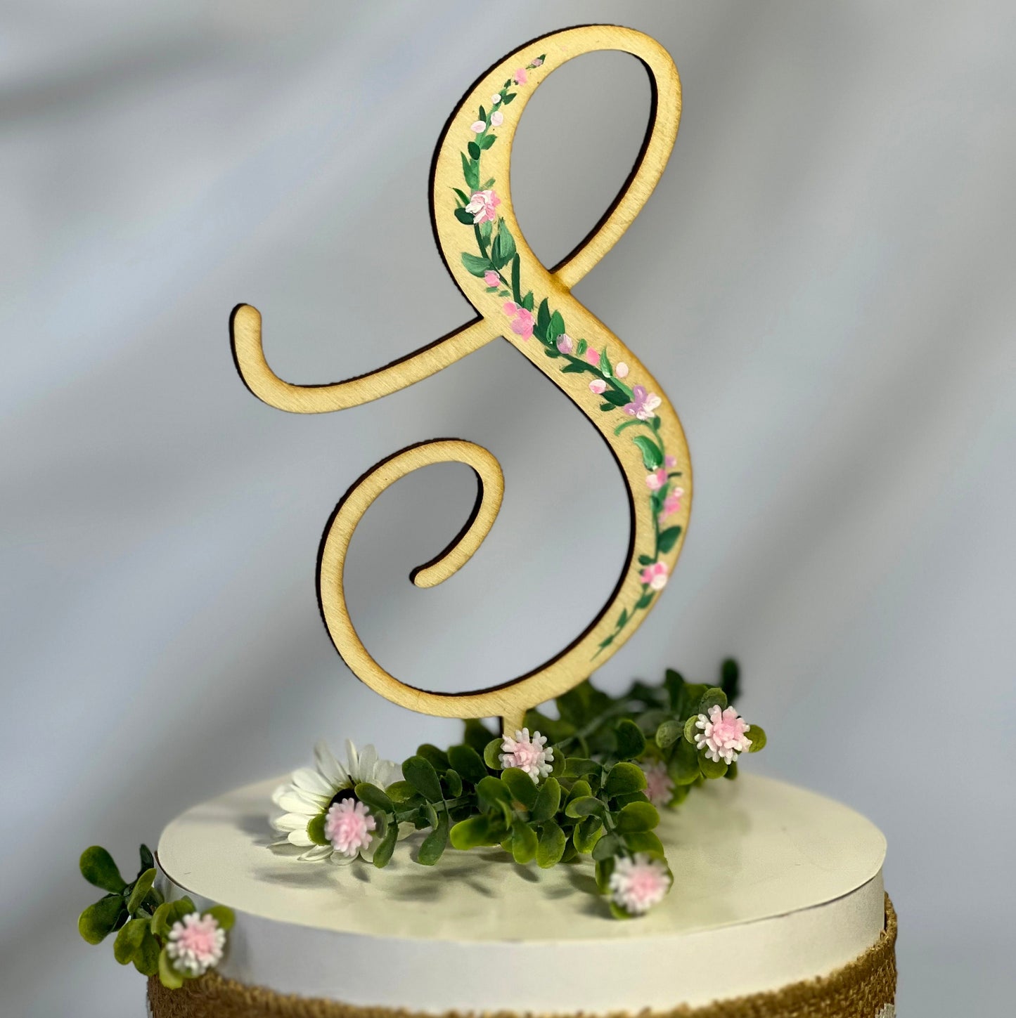 Rustic Wedding Cake Topper: Floral Initial Monogram