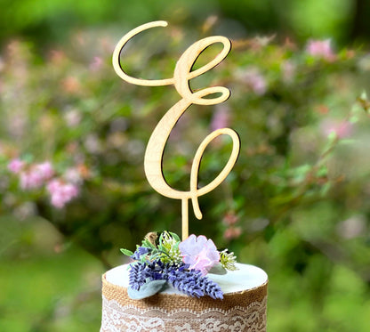 Rustic Wedding Cake Topper: Initial Monogram, Birch Wood