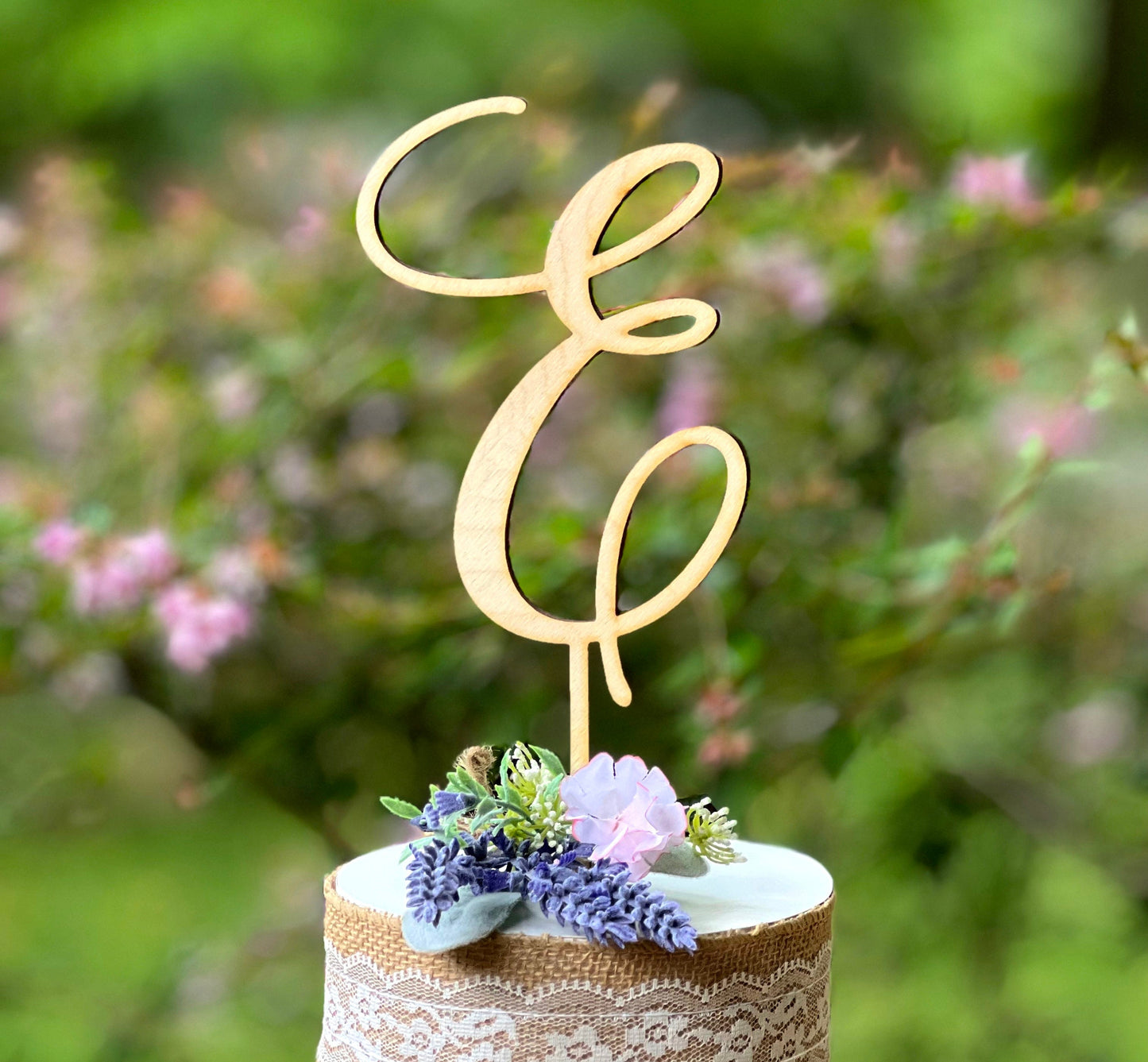 Rustic Wedding Cake Topper: Initial Monogram, Birch Wood