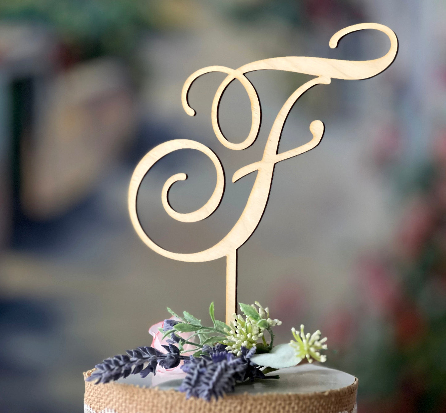 Personalized Monogram Cake Topper: Rustic Birch Wood Wedding Decor