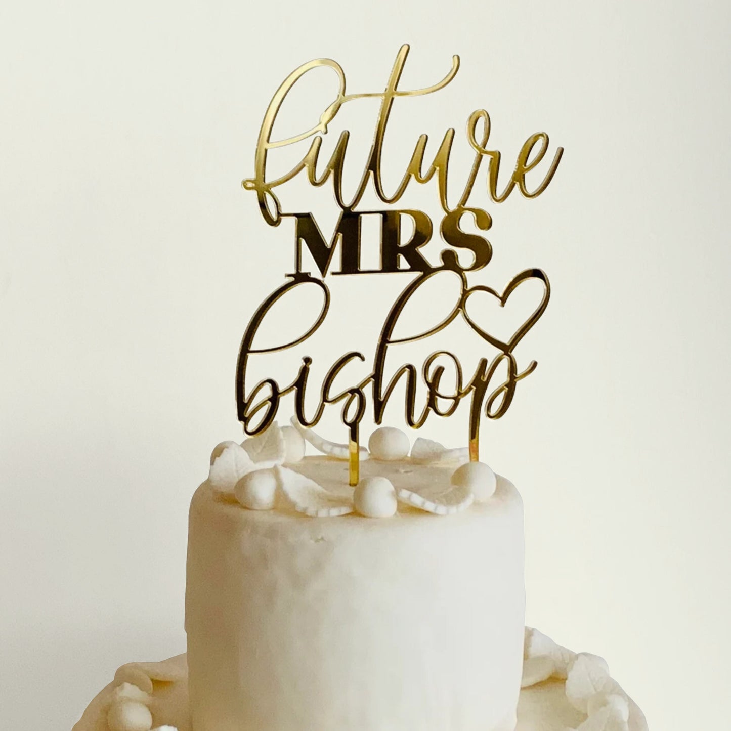Personalized Future Mrs Cake Topper with Custom Name and Heart, Bridal Shower Cake Decor
