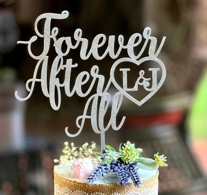 Silver Wedding Cake Topper: Forever After All, Custom Initial Heart