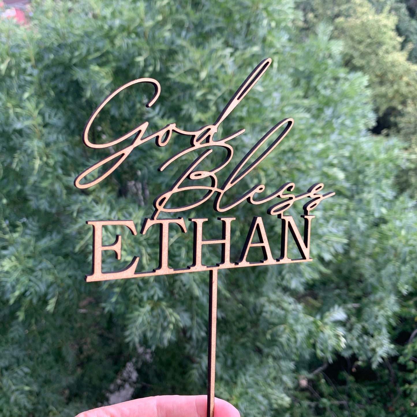 Personalized God Bless Cake Topper with Custom Name - First Communion and Christening Celebration